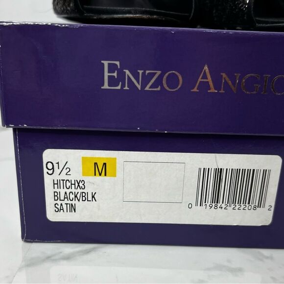 Enzo Angiolini Hitch X3 Black Sequin Shiny Satin Ankle Buckle Peep Toe Heels - Picture 7 of 16